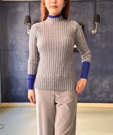 バイカラーウールリブセーター