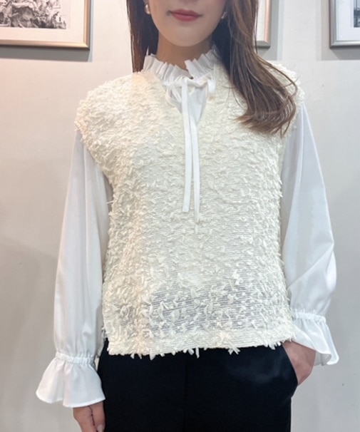 カラミツイードスリットネックベスト