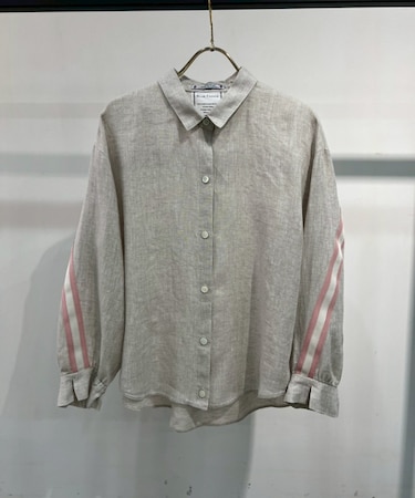 グログランテープ付きリネンシャツジャケット