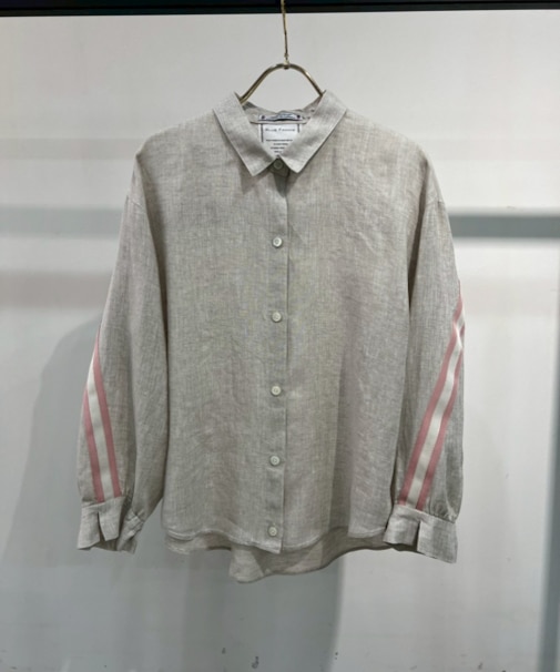 グログランテープ付きリネンシャツジャケット