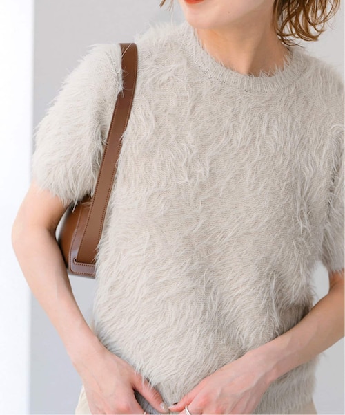 Spick & Span＜追加＞手洗い可／フェザーヤーンハーフスリーブニット 追加》手洗い可 / フェザーヤーンハーフスリーブニット