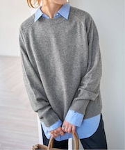 《WEB限定カラー有り》ウールカシミヤ ラグランクルーネックニット