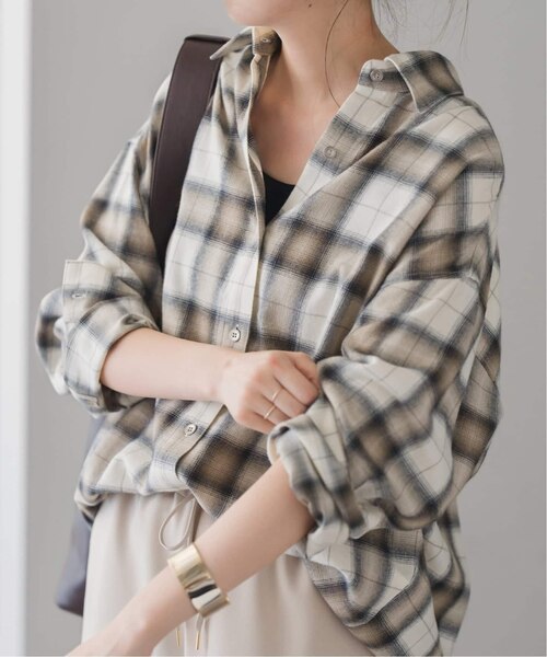 メタルボタンオンブレーチェックルーズシャツ｜スピックアンドスパンの
