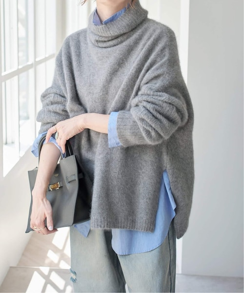 追加》フォックスウールミックスロングリブタートルプルオーバー