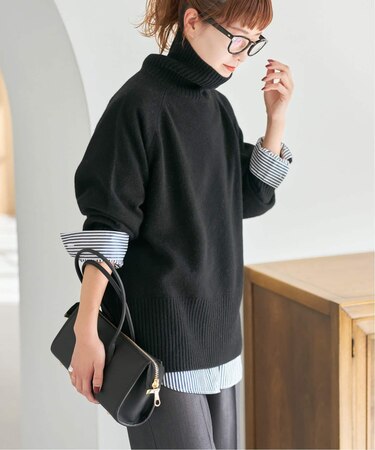 《WEB限定カラー有り》ウールカシミヤ ラグランタートルニット