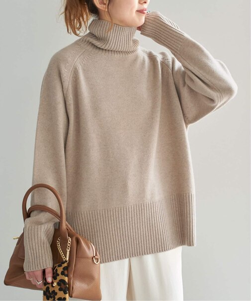 《WEB限定カラー有り》ウールカシミヤ ラグランタートルニット