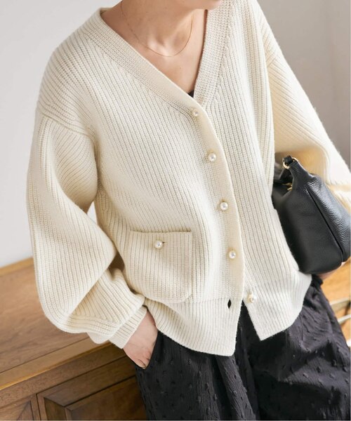 WEB限定》パール畦ニットカーディガン｜スピックアンドスパンの通販