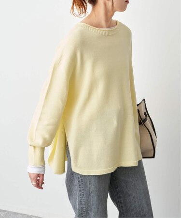 バルキーヤーンルーズボートネックニット