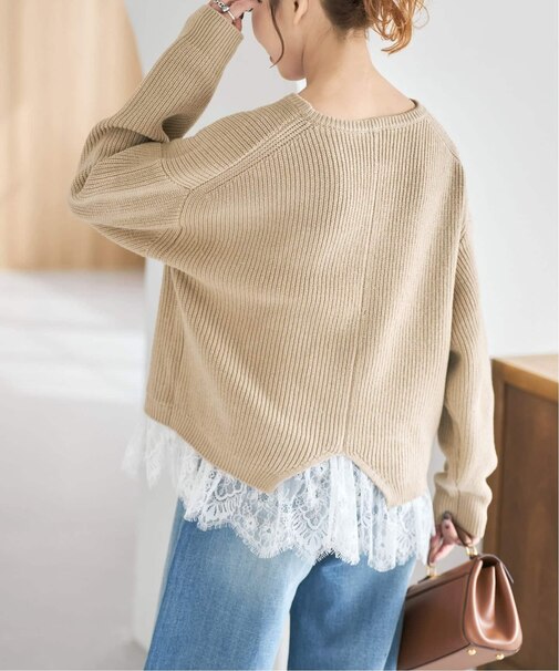 《追加》レースドッキング畦ニットプルオーバー