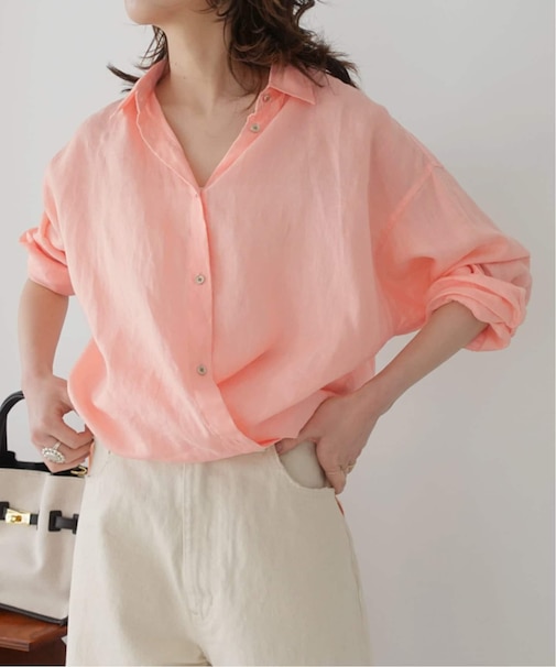 《程よくすっきりサイズ》 80リネンカシュクール ミディシャツ