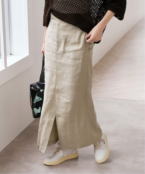 リネンストレッチIラインスカート