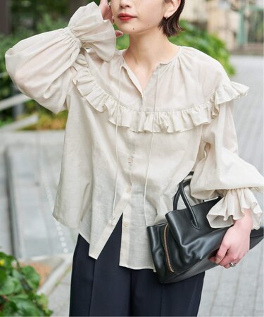 コットンラミーローンフリルブラウス
