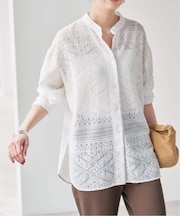 スタンドカラーレースシャツ