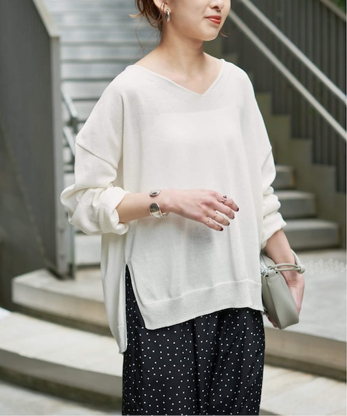 ペーパーヤーンVネックルーズプルオーバー