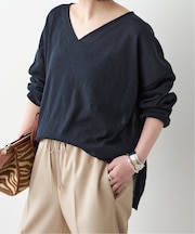 ペーパーヤーンVネックルーズプルオーバー