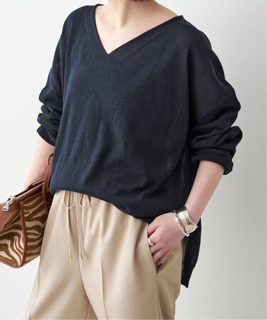 ペーパーヤーンVネックルーズプルオーバー
