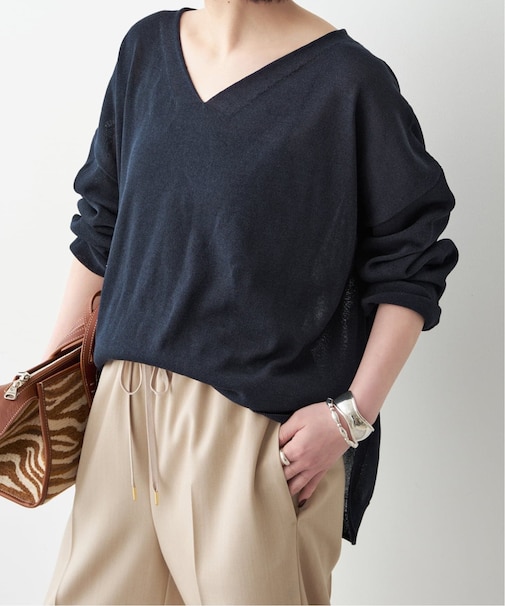 ペーパーヤーンVネックルーズプルオーバー