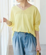 ペーパーヤーンVネックルーズプルオーバー