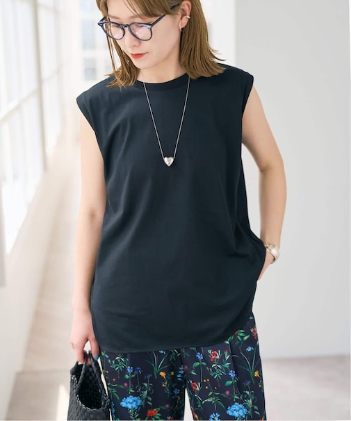 汗染み防止ファインコットンノースリTシャツ