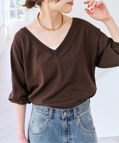 《セットアップ / 手洗い可》シルクコットンVネックプルオーバー