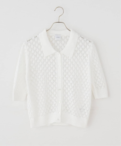 透かし編み ポロシャツニットカーディガン