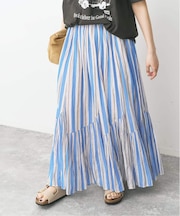 《別注カラー有》ne Quittez pas CottonVoile StripeSlant Panel Skirt*