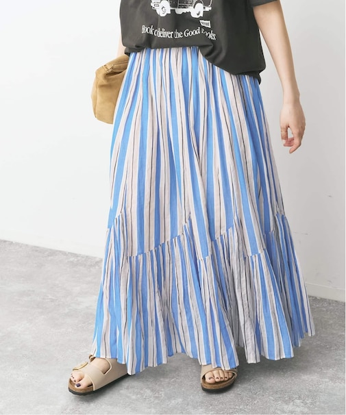 《別注カラー有》ne Quittez pas CottonVoile StripeSlant Panel Skirt*