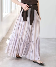 《別注カラー有》ne Quittez pas CottonVoile StripeSlant Panel Skirt*