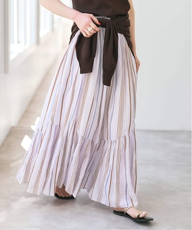 《別注カラー有》ne Quittez pas CottonVoile StripeSlant Panel Skirt*