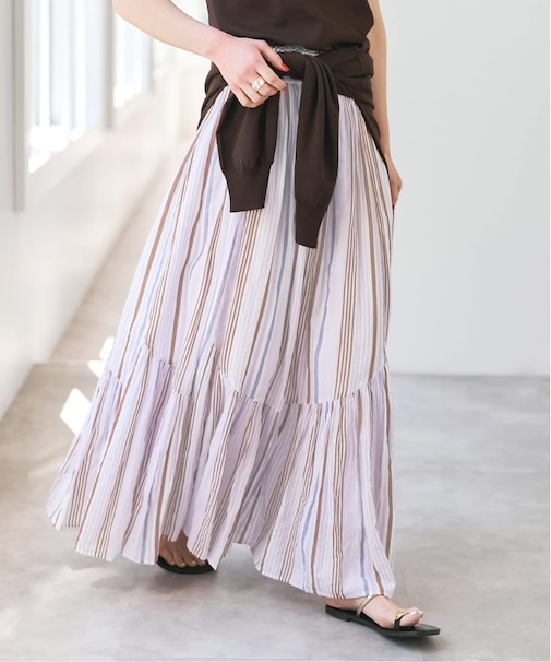 《別注カラー有》ne Quittez pas CottonVoile StripeSlant Panel Skirt*