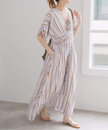 《WEB限定追加》ne Quittez pas Cotton Voile Stripe Waist Gather Dress