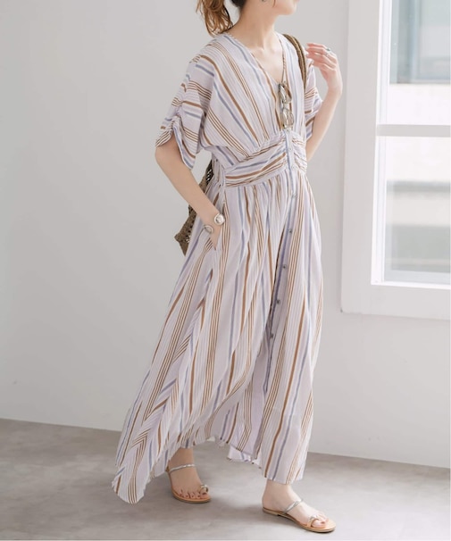 《WEB限定追加》ne Quittez pas Cotton Voile Stripe Waist Gather Dress