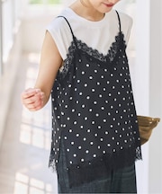 《セットアップ可》レースドッキングドットサテンキャミ