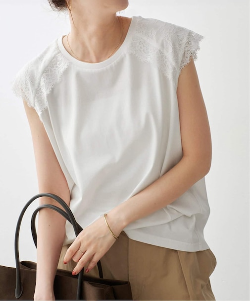 レースコンビフレンチスリーブTシャツ