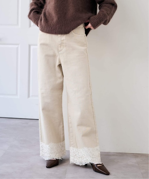 レースヘムルーズストレートパンツ