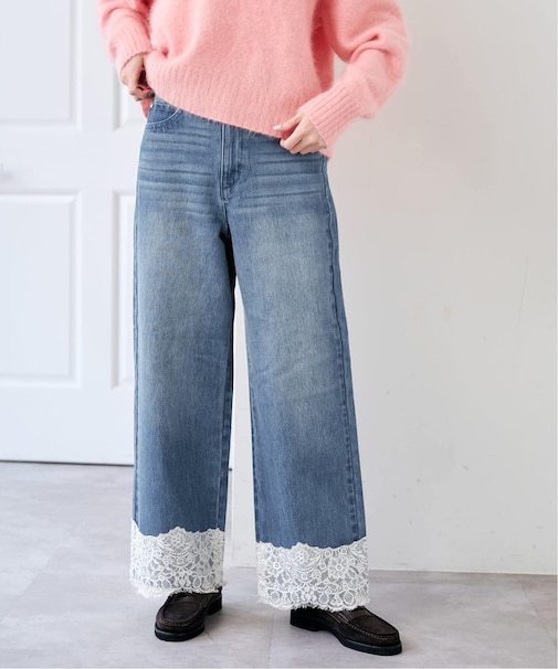 レースヘムルーズストレートパンツ