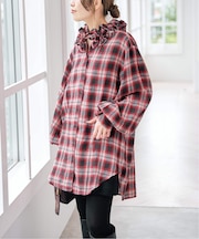 《別注》crinkle check frill collar shirts*