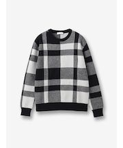 ウールカシミヤ チェック柄クルーネックニット