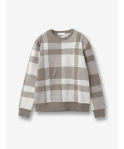 ウールカシミヤ チェック柄クルーネックニット