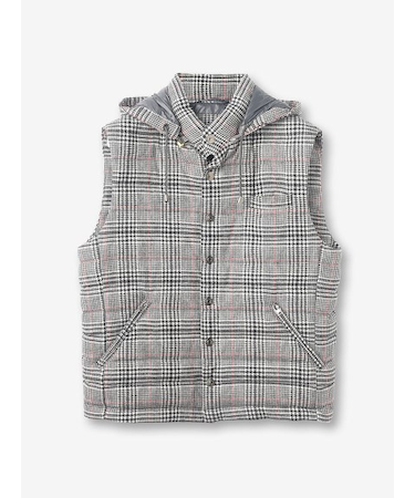 グレンチェック フーデッドベスト