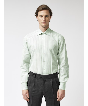 【VINTAGE FABLIC|OXFORD】ストライプ セミワイドカラーシャツ