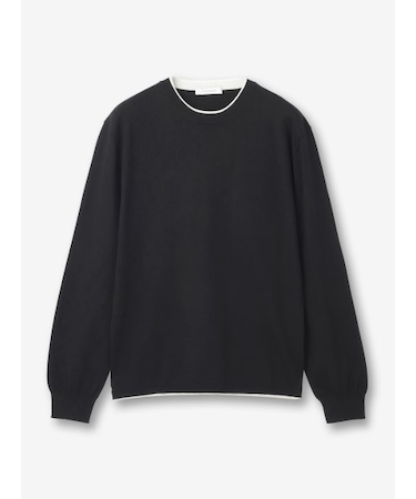 【27ゲージ】コットン クルーネックレイヤードニット