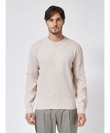 【27ゲージ】コットン クルーネックレイヤードニット