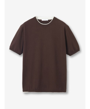 【27ゲージ】コットン クルーネックレイヤード半袖ニット