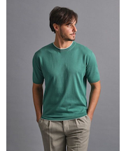 【27ゲージ】コットン クルーネックレイヤード半袖ニット