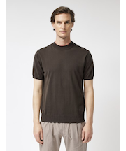 【27ゲージ】モックネックレイヤード半袖ニット