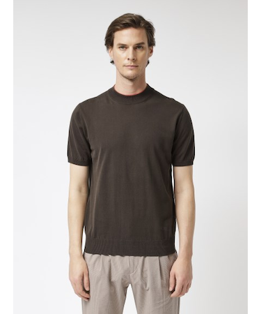 【27ゲージ】モックネックレイヤード半袖ニット