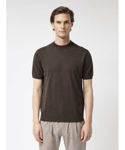 【27ゲージ】モックネックレイヤード半袖ニット