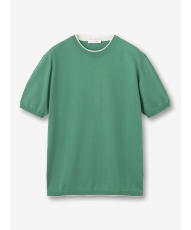 【27ゲージ】コットン クルーネックレイヤード 半袖ニット