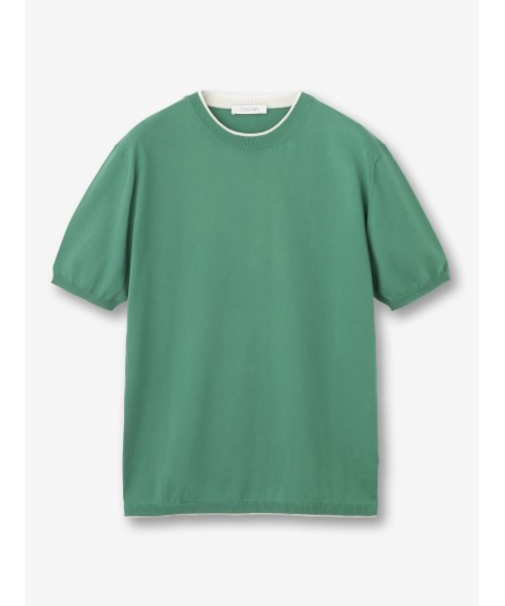 【27ゲージ】コットン クルーネックレイヤード 半袖ニット